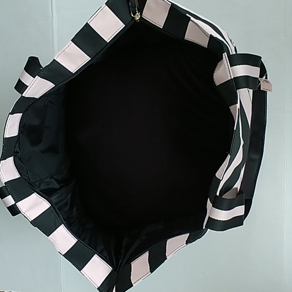 Victoria's Secret V Striped Limited Edition Pink/Black Weekender Tote Bag - Picture 7 of 11